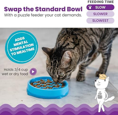 Catstages Kitty Slow Feeder Bowl for Cats & Kittens, 3/4 Cup, Blue, 5" - Image 2