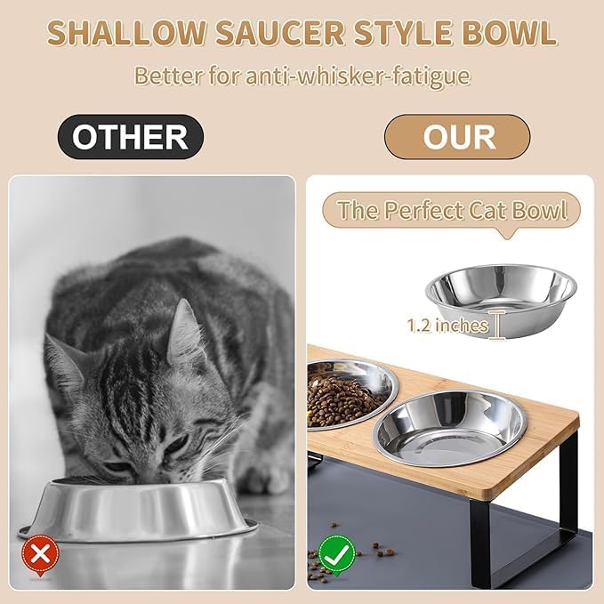 Summark 2 Pack Elevated Cat Bowls with Food Mat,15°Tilted Stand Anti Vomiting Raised Cat Dishes for Food and Water,2 Stainless Steel Bowls for Cats and Puppy - Image 2