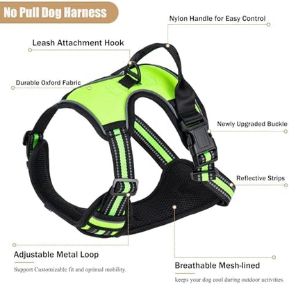 No Pull Dog Harness, Adjustable Reflective Front Clip Pet Vest with Easy Control Handle for Medium Large Dogs (Green,S) - Image 2