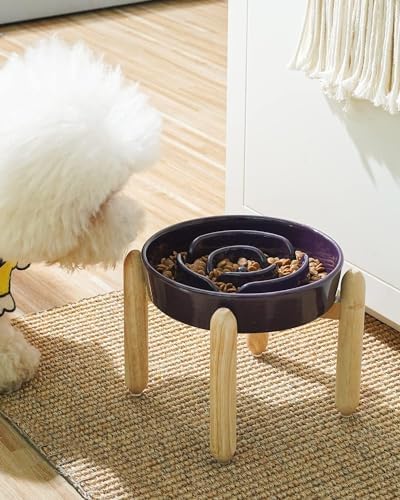 LE TAUCI Ceramic Slow Feed Dog Bowls, Elevated for Small Breeds, Anti-Gulping, Non-Slip, 6 inch, Purple - Image 2