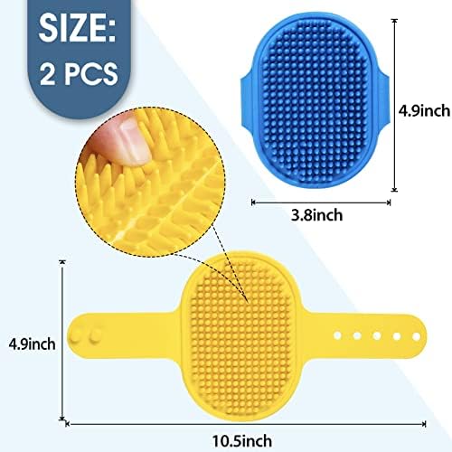 Dog Grooming Brush, Lilpep Pet Shampoo Bath Brush Soothing Massage Rubber Comb with Adjustable Ring Handle for Long Short Haired Dogs and Cats (Blue+Yellow, pack of 2) - Image 2