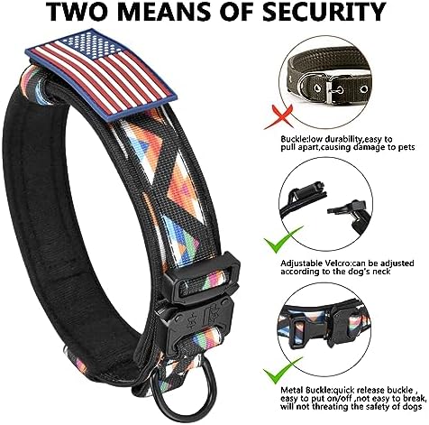 DAGANXI Tactical Dog Collar, Adjustable Military Training Nylon Dog Collar with Control Handle and Heavy Metal Buckle for Medium and Large Dogs, with Patches and Airtags Case (XL, Colorful Triangle) - Image 5