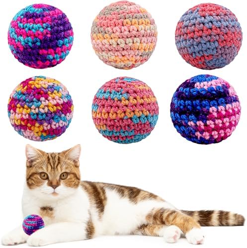 Cats Ball Toy with Bell Inside, 6Pcs Colorfull Hand-Made Knitted Yarn Woolen Cat Toys Jingle Bell Balls, Kitten Indoor Interactive Toys for Hunting/Kicking/Chasing by Petisourfriend