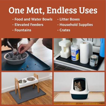 Leash Boss Dog Food Mat - Waterproof Cat & Dog Bowl Mat for Food and Water, Silicone Pet Feeding Mats for Floors, Non-Slip Placemat with High Edges, Puppy Essentials (ML: 20"x13", Navy) - Image 6