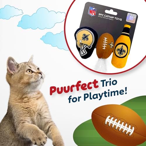 BEST PLUSH CAT TOY: NFL NEW ORLEANS SAINTS Complete Set of 3 piece Cat Toys filled with Fresh Catnip. Includes: 1 Helmet Cat Toy, 1 Football Cat Toy with Feathers & 1 Beer Bottle. Beautiful Team LOGOS - Image 3