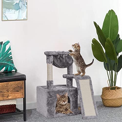 SYANDLVY Cat Tree for Indoor Cats Large Adult, Modern Activity Tower with Scratching Posts & Board, Condo with Plush Perch, Climbing Stand with Cradle & Hanging Ball for Play, Light Grey - Image 6