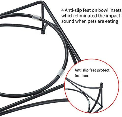 FOREYY Elevated Cat Bowls with 2 Ceramic & 2 Stainless Steel Bowls, Raised Cat Food & Water Dishes with Iron Stand, Porcelain Pet Dishes for Cats & Small Dogs, 16 Ounces, Dishwasher Safe (White) - Image 4