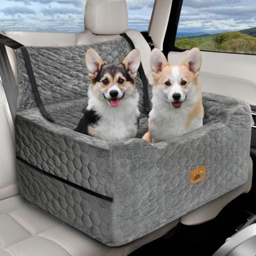 Dog Car Seat for Medium/Large Dog Booster Seat Under 60 lbs or 2 Small Dogs, Multi-Functional Pet Car Seat with Thick Cushion, 2 Safety Leashes (Gray) by Qualityproductsqualityservice