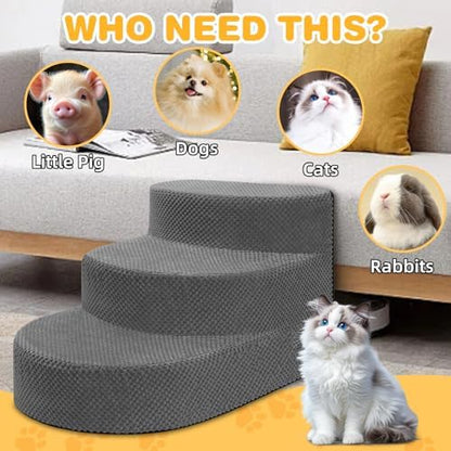 Dog Stairs 3 Steps Foam Pet Ramp for Small Dogs Cats, Grey - Image 5