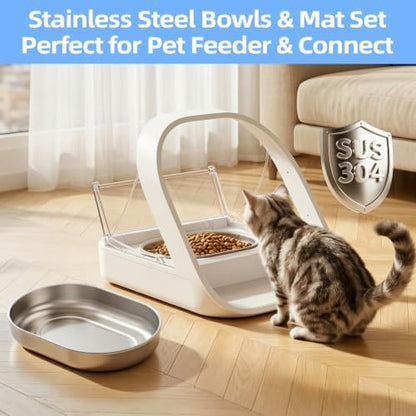 Stainless Steel Bowl and Mat Set for Automatic Microchip Cat Pet Feeder, Sealing Ring Design for Keeping Food Fresh and Reducing Odor, Easy to Clean, SUS 304, Includes 2 Bowls and 1 Mat - Image 2