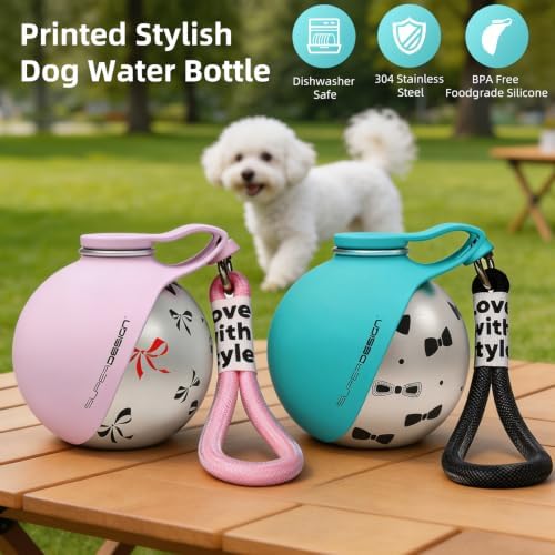 2-in-1 Portable Dog Water Bottle for Small Dogs - Leak-Proof & Compact Dog Travel Water Bottle -Stainless Steel Bottle & Silicone Bowl - Ideal for Walking, Hiking & Travels(10 fl oz, Blue) - Image 4