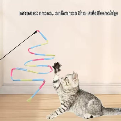 Rainbow Interactive Cat Wand – Colorful Feather & Ribbon Teaser for Indoor Play & Bonding (3 Pack)