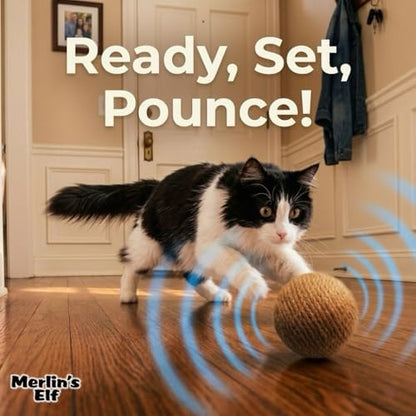 Merlin's Elf Cat Toy Balls for Indoor Cats and Kittens, Natural Sisal, Wool Felt, Rattan and Cotton Balls for Chasing and Interactive Play, 4 Pack - Image 5
