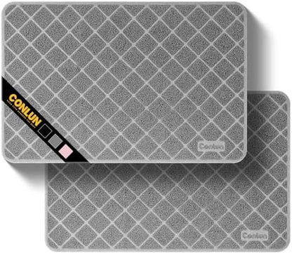 Conlun Cat Litter Mat Litter Trapping Mat, 35" x 23" Premium Durable PVC Grid Mesh with Scatter Control, Non-slip, Less Waste Cat Litter Box Mat, Grey 2 Pack by Conlun