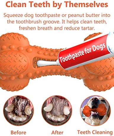 SCHITEC Squeaky Dog Chew Toy, Tough Durable Natural Rubber Bone with Toothbrush, Indestructible for Aggressive Chewers Large Medium Breed Teeth Cleaning - Image 3