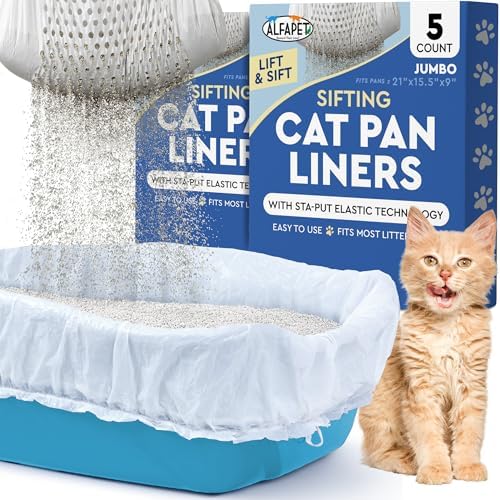 Alfapet Sifting Cat Litter Box Liners - Jumbo 10 Count, Tear-Resistant Cat Litter Bags, Waterproof Kitty Litter Liners, Fits Litterbox Pan Sizes X-Large, X-Giant, 37" x 18" 30 lb Capacity by Alfapet