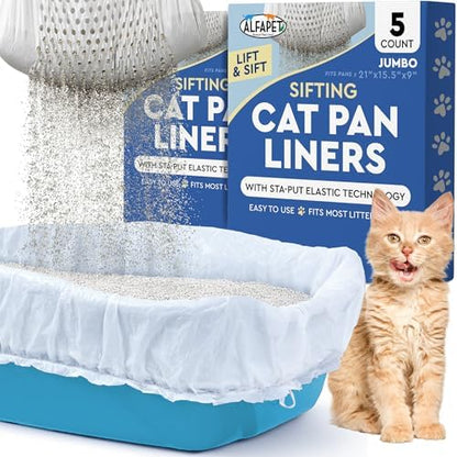 Alfapet Sifting Cat Litter Box Liners - Jumbo 10 Count, Tear-Resistant Cat Litter Bags, Waterproof Kitty Litter Liners, Fits Litterbox Pan Sizes X-Large, X-Giant, 37" x 18" 30 lb Capacity by Alfapet