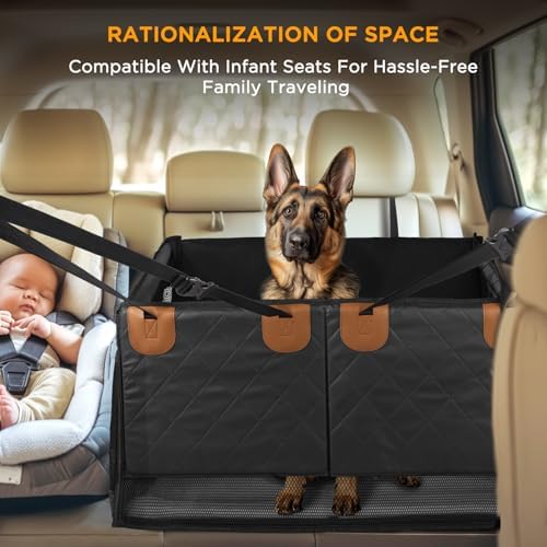 BONTHEE Back Seat Extender for Dogs,Hard Bottom Dog Car Seat Cover for Back Seat Holds 400lbs,Waterproof Anti-Scratch PU Leather Backseat Extender for Dogs,Dog Hammock for Car SUV Truck - Image 2
