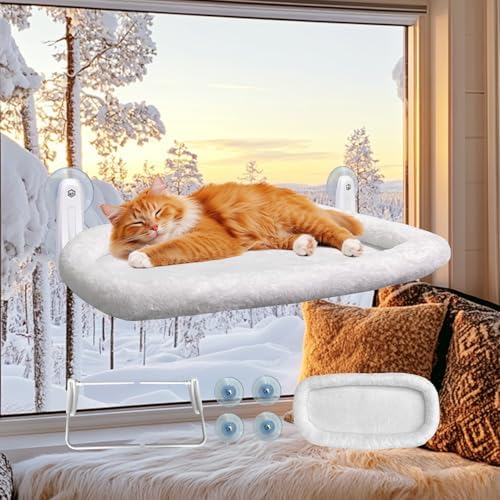 L&W BROS. Cat Window Perch Cushion Bed Hammock with 4 Updated Suction Cups Easy to Assemble Cat Window Bed for Heavy Large Cats (M 1Pc) by LWBROS