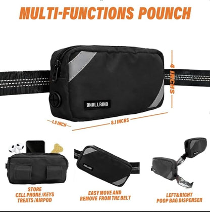 Hands Free Dog Leash with Waterproof Pouch, Adjustment Bungee Leash with Dual Soft Padded Handles for Hiking, Walking, Jogging and Running Your Dogs(Black)