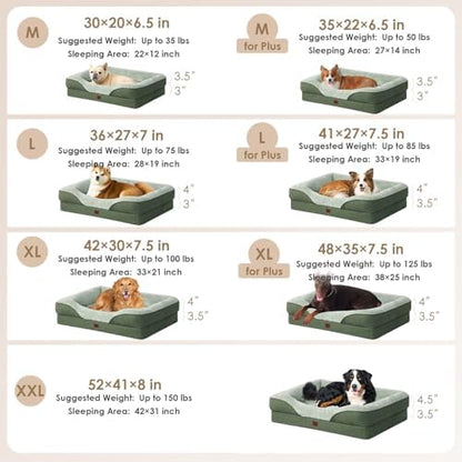 EHEYCIGA Orthopedic Dog Bed for Large Dog, Memory Foam Dog Couch, Green - Image 5