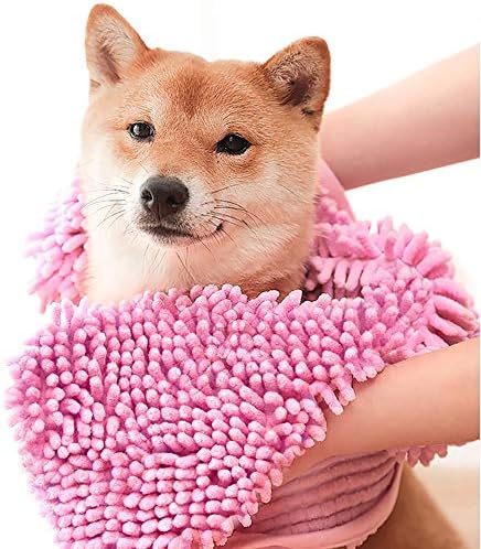Dog Towel - Microfiber Super Shammy with Hand Pockets, Ultra Absorbent Quick Dry Pet Bath Towels for Small, Medium, Large Dogs and Cats (Medium, 24'' x 14'', Pink) by Unknown
