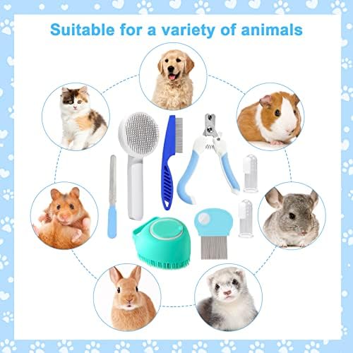 VCZONE 8 Pcs Cat Brush Grooming Kits, Pet Self Cleaning Kit with Pet Nail Clipper and File, Flea Comb, Pet Shampoo Bath Brush, Pet Shedding Brush, Silicone Toothbrush (Blue) - Image 6
