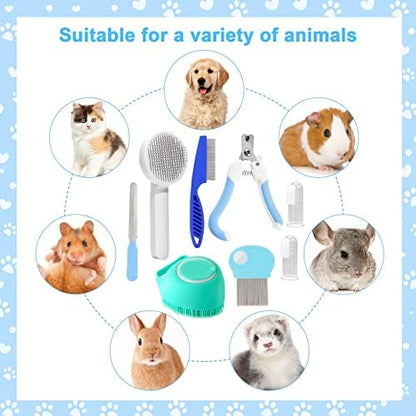 VCZONE 8 Pcs Cat Brush Grooming Kits, Pet Self Cleaning Kit with Pet Nail Clipper and File, Flea Comb, Pet Shampoo Bath Brush, Pet Shedding Brush, Silicone Toothbrush (Blue) - Image 6