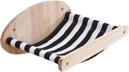 Cat Hammock Wall Mounted Large Cats Shelf - Solid Wood Cat Perches Climbing Shelf- Stripes Kitty Furniture for Sleeping, Playing, Climbing, and Lounging - Easily Holds up to 40 lbs (Stripes Hammock)