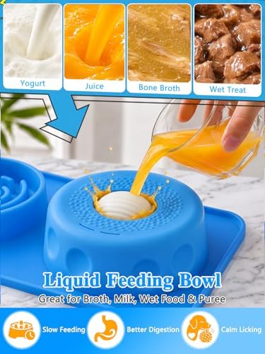2-in-1 Slow Feeder Dog Lick Bowl with Rolling Ball, Thick Silicone Dog Bowl - Image 3