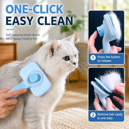 Self-Cleaning Cat Brush for Shedding and Pet Hair Remover Set, Blue - Image 3