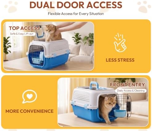 Dog & Cat Hard Carrier, 23IN Two-Door Plastic Pet Kennel with Ventilation - Image 3