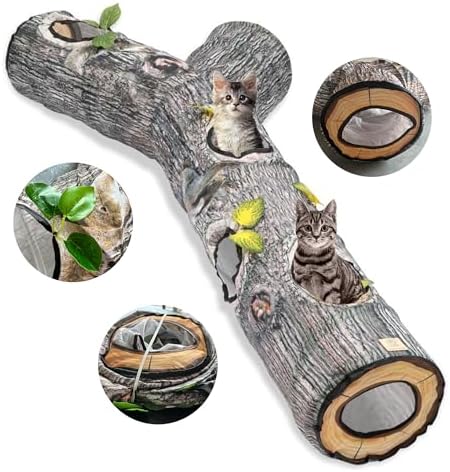Cat Tunnel,3 Way Cat Toys,Tree Trunk Cat Tunnels for Indoor, Cat Maze for Kitty, Puppy, Kitten,Rabbit to Chase and Play, Collapsible Tube, Easy to Store Kitten Tunnel,L59,Tree Design Gift by GRETMIX
