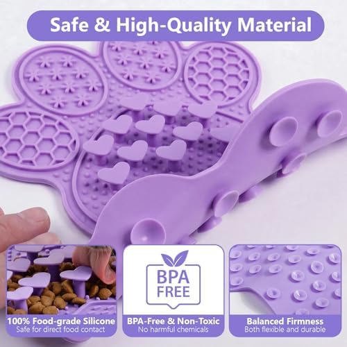 Dog Lick Mat with Suction Cups, Slow Feeder & Enrichment Mat for Dogs & Cats, Silicone Feeding Mat for Wet & Dry Food, Anxiety Relief, Mess-Free Foldable Pocket Design, Purple - Image 6