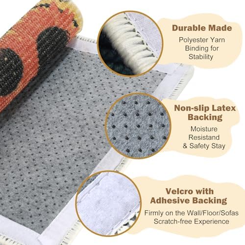 3-in-1 Sisal Cat Scratch Mat Sunflower 23.6x15.7'' Floor & Wall Cat Scratcher Pad, Protects Carpet Couch & Furniture with Sticker Tape, Anti-Slip, Durable for Indoor Outdoor Cats - Image 3