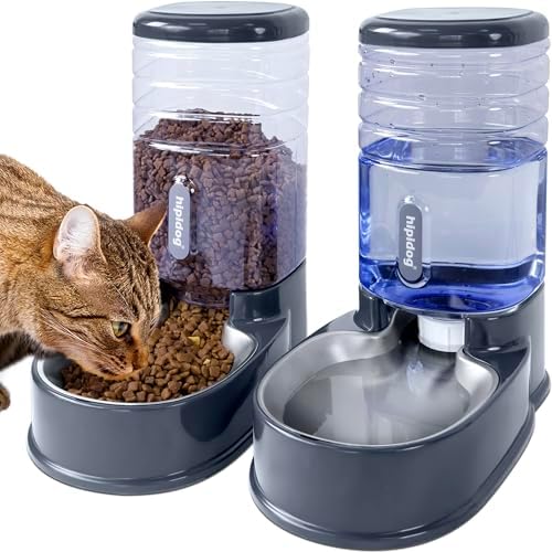 Stainless Steel Automatic Pet Feeder for Small&Medium Pets Automatic Food Feeder and Waterer Stainless Steel Bowls Set 3.8 L, Travel Supply Feeder and Water Dispenser for Dogs Cats Pets Animals by hipidog