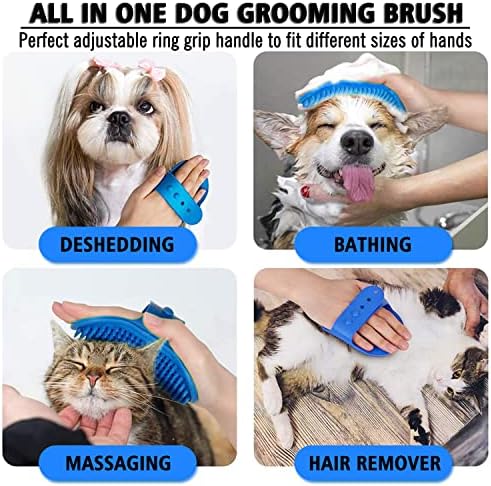 Dog Grooming Brush, Pet Shampoo Bath Brush Dog Grooming Shedding Brush Soothing Massage Rubber Comb with Adjustable Ring Handle for Long Short Haired Dogs and Cats 2pcs - Image 5