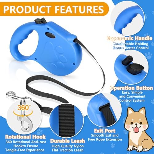Retractable Dog Leash, 16ft Dog Walking Leash for Small Dogs up to 77lbs, Non-Slip Handle (Blue) - Image 3
