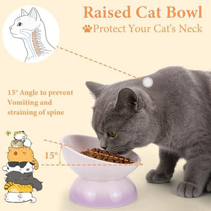 Elevated Cat Food Bowl 4 Pack 5 Oz Ceramic Raised Tilted Water Dishes, 15° Tilt Anti Vomiting, Protect Pets' Spines Bowls for Small Dog, Fat Faced Cat, Kitten - Image 3
