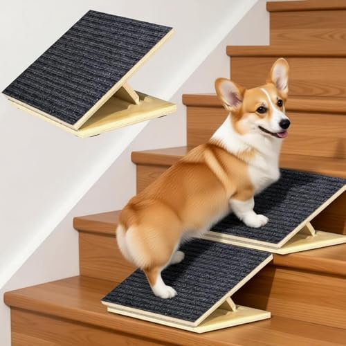 Dog Ramp for Stairs, 2 Pack Foldable Anti-Slip Stair Ramp for Small Dogs, Wooden Pet Steps for Senior, Adjustable Low-Angle Dog Stair by Unknown