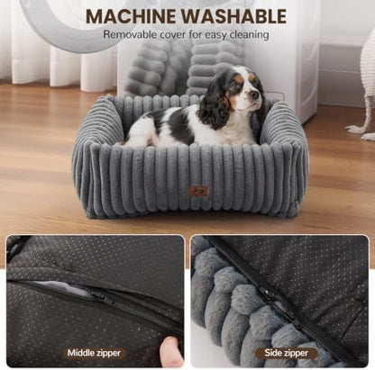 Washable Dog Bed Small Medium Size Dog, Rectangle Orthopedic Pet Bed for Car and Indoor,Fluffy Memory Foam Dog Beds with Anti-Slip Bottom, Grey (25x21x7 inches) - Image 4