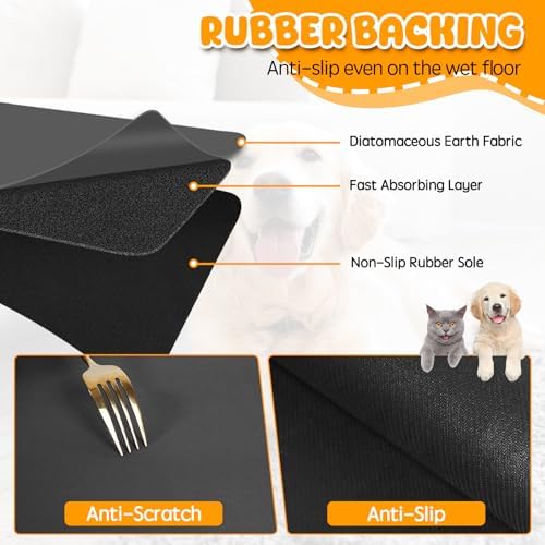 Dog Food Mat, 36" x 24" Extra Large Absorbent Dog Mat for Food and Water, Non Skid Cat Bowl Mat, No Stains Quick Dry for Pet Water Dispenser Pet Supplies for Messy Drinkers - Image 5