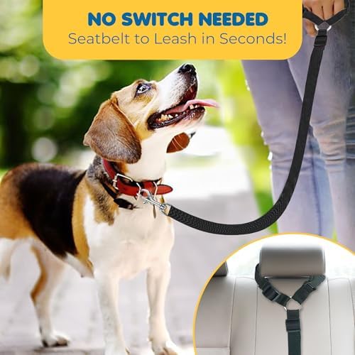 SunGrow Dog Seatbelt & Leash, Universal Vehicle Seatbelt Harness for Car Headrest, Pet Travel Essential, Adjustable Lead, Black Nylon, 19”-31” & 14-19” x 17-30”, 2 Pcs. Per Pack - Image 5
