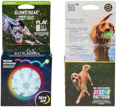 Nite Ize GlowStreak Rechargeable LED Ball - Rubber Dog Toy - Motion-Activated & Waterproof Design - 9 Hours of Runtime - Premium Dog Toys - Disc-O by NiteIze