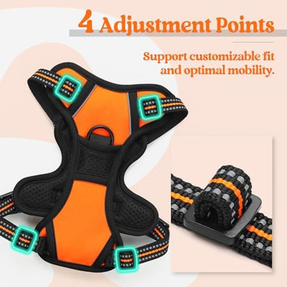 rabbitgoo Dog Harness No Pull with 2 Leash Clips, Adjustable Soft Padded, Reflective Oxford No Choke Pet Vest with Easy Control Handle for Puppy, Orange,XS - Image 4