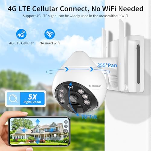 VSTARCAM 4G Cellular Security Cameras Wireless Outdoor, 3MP Battery Powered Cameras for Home Surveillance, Motion Detection, Color Night Vision, Pan/Tilt, 2-Way Talk, Cloud &SD Storage - Image 2