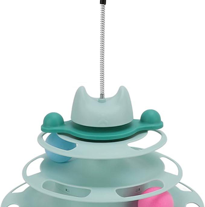 Cat Turntable Ball Toy, 4 Level Interactive Kitten Track Roller Exercise Toy with Feather Stick, Cats Toys Tower Cat Puzzle Toy Suitable for Interactive Kittens Chase Exercise