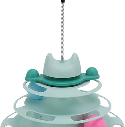Cat Turntable Ball Toy, 4 Level Interactive Kitten Track Roller Exercise Toy with Feather Stick, Cats Toys Tower Cat Puzzle Toy Suitable for Interactive Kittens Chase Exercise