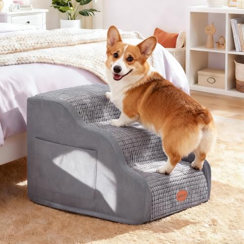 Woochpet 3-Tier Dog Stairs for Beds Foam Ramp Stairs for Couch Dark Grey by WOOCHPET