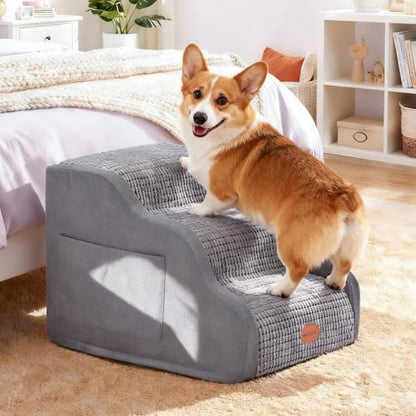 Woochpet 3-Tier Dog Stairs for Beds Foam Ramp Stairs for Couch Dark Grey by WOOCHPET